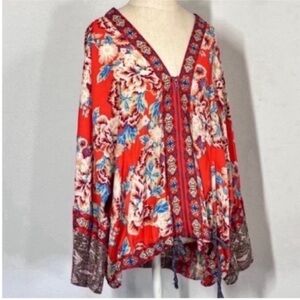 Free People Orange Wildflower Kimono Front Zipper 
Two Side Pockets 
▪️Size M